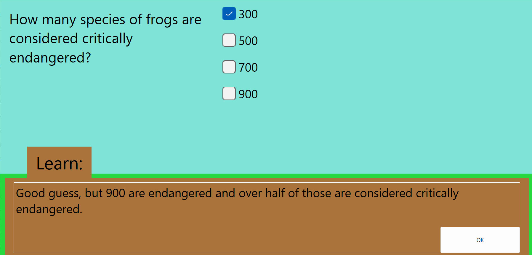 Frog App Wrong Answer